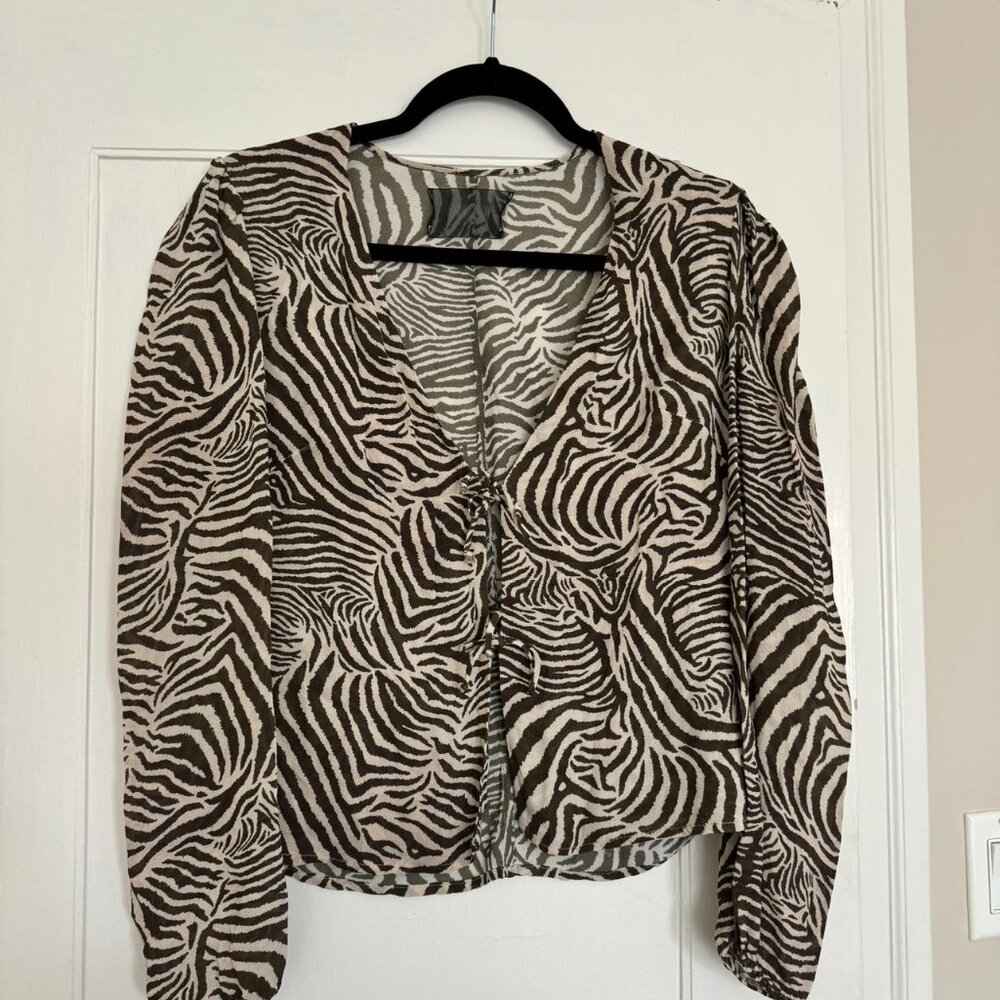 Reformation Striped Olive Green Tie Front Top